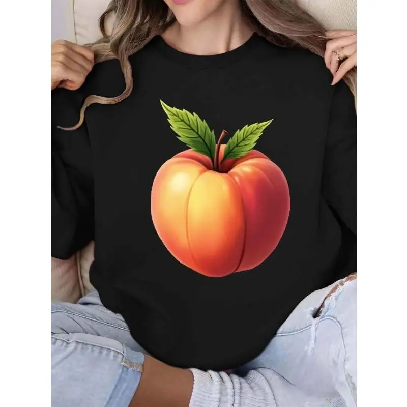 

Oversized Peach Sweatshirt Aesthetic Cute Fruit Graphic Crewneck Pullover Loose Top Vintage Cottagecore Harajuku Unisex Clothes