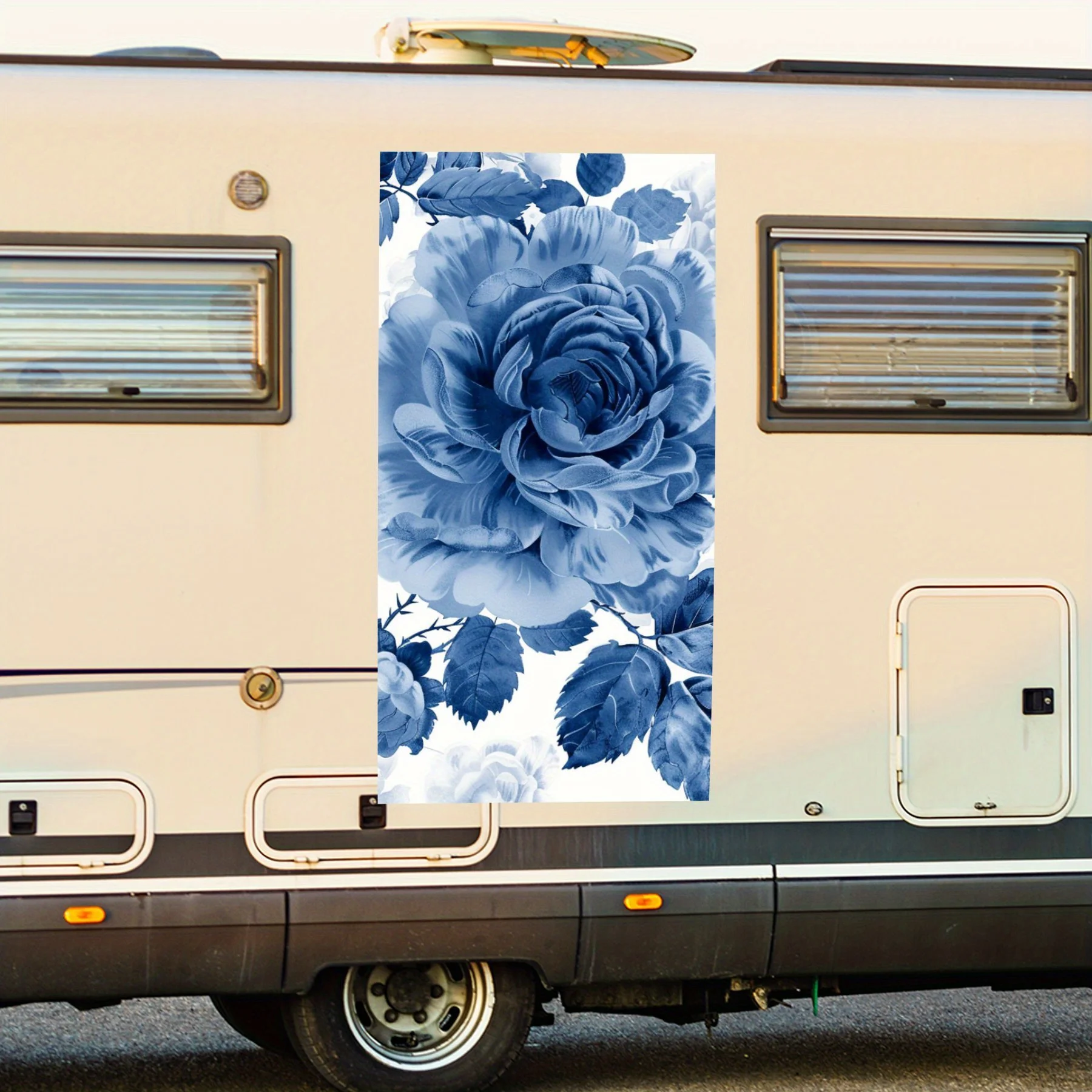 

Элегантный сине-белый цветочный узор, наклейка на дверь автомобиля на колесах, ПВХ, самоводонепроницаемая палочка, яркие автомобильные внешние аксессуары D