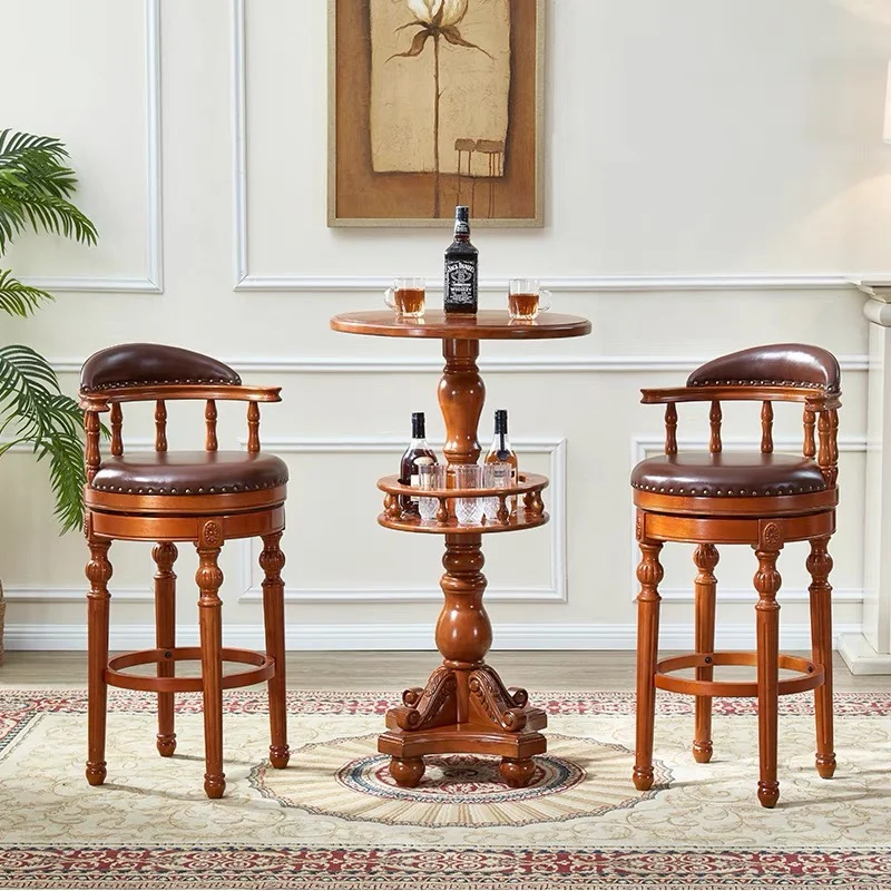 American solid wood bar chair high stool island table rotating table bar table antique black walnut backrest bar stool