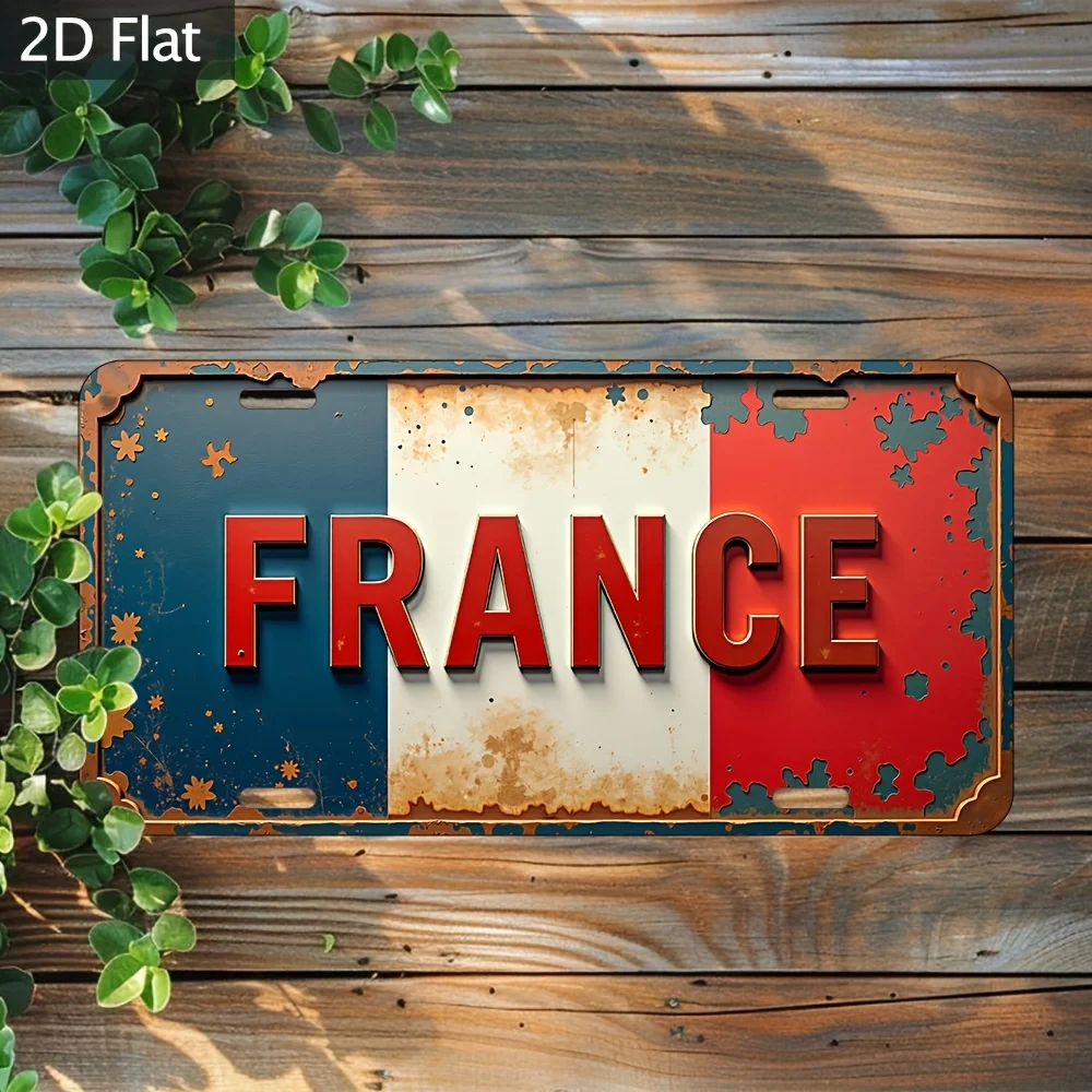 A 30.48X15.24 cm Vintage French Flag Aluminum Metal Sign - Pre-Drilled, Suitable for Rustic Wall Decor in Bars, Cafes, And Li