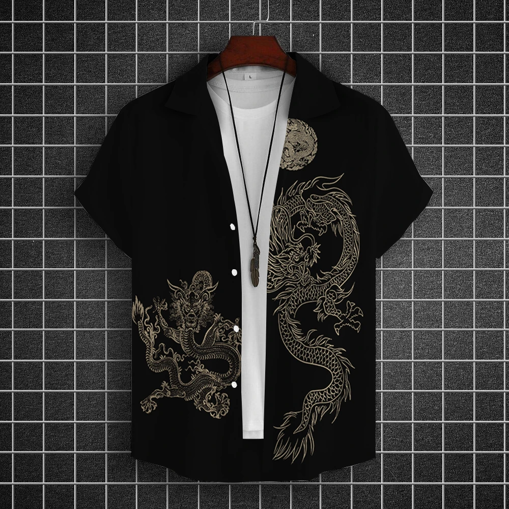 Men\'s Shirts Short Sleeve Tops Dragon Graphic Clothing 3d Shirts 2024 Casual Fashion Streetwear Summer Apparel For Male Blouse