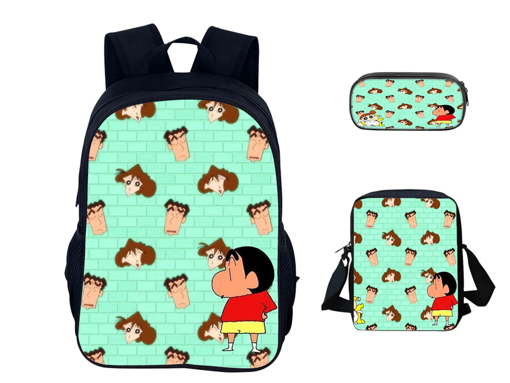 Многофункциональный модный рюкзак Crayon Shin-Chan для мальчиков + сумка через плечо с героями мультфильмов + пенал