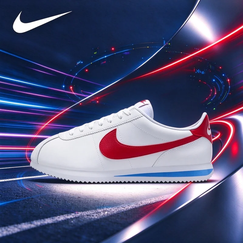 Men Women Fashion Lace-up Casual Trainers, Smooth White Leather Upper, Red Decor, Non-slip Outdoor Shoes DN1791-108