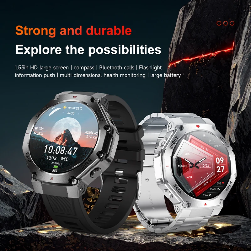 Men's New Smart Calling Watch 5.0 Bluetooth Connection, Built-in flashlight Heart Rate Monitoring Android iOS Universal Watch