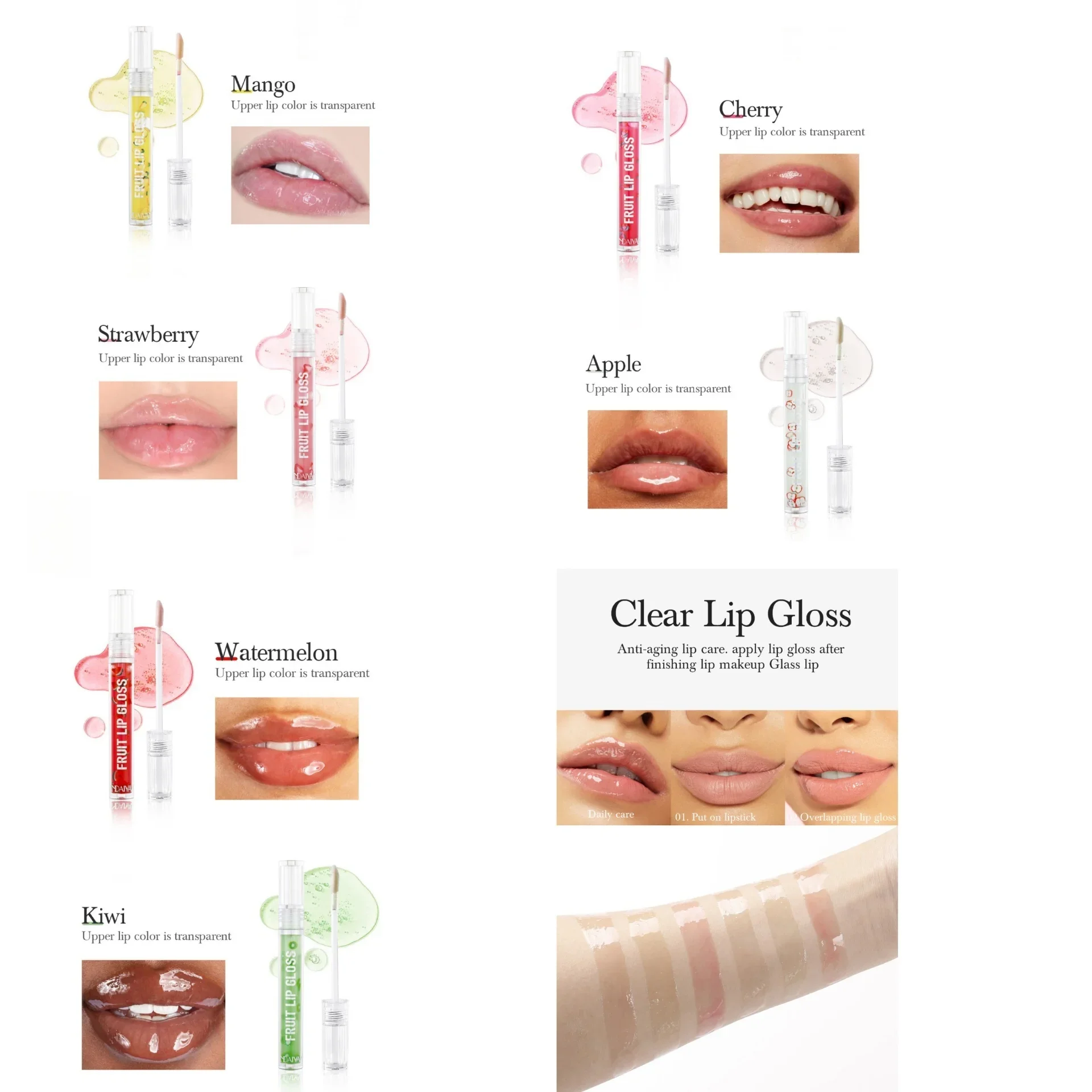 HANDAIYAN Olio per labbra aromatizzato alla frutta Idratante Protezione per labbra trasparente Lucidi per la cura delle labbra simili all'acqua