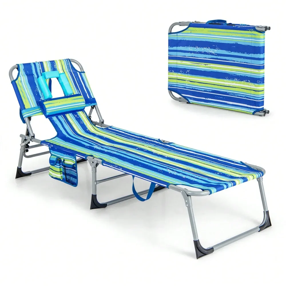

Outdoor Beach Lounge Chair Folding Chaise Lounge With Pillow Blue Black Grey Turquoise Pink Beige