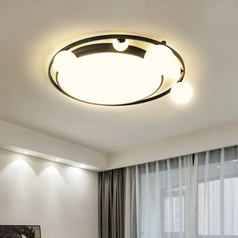 Modern Simple LED Ceiling Light For Dining Living Room Kitchen Bedroom Deco Panel Lamp Creative Glass Ball Round Black Fixtures