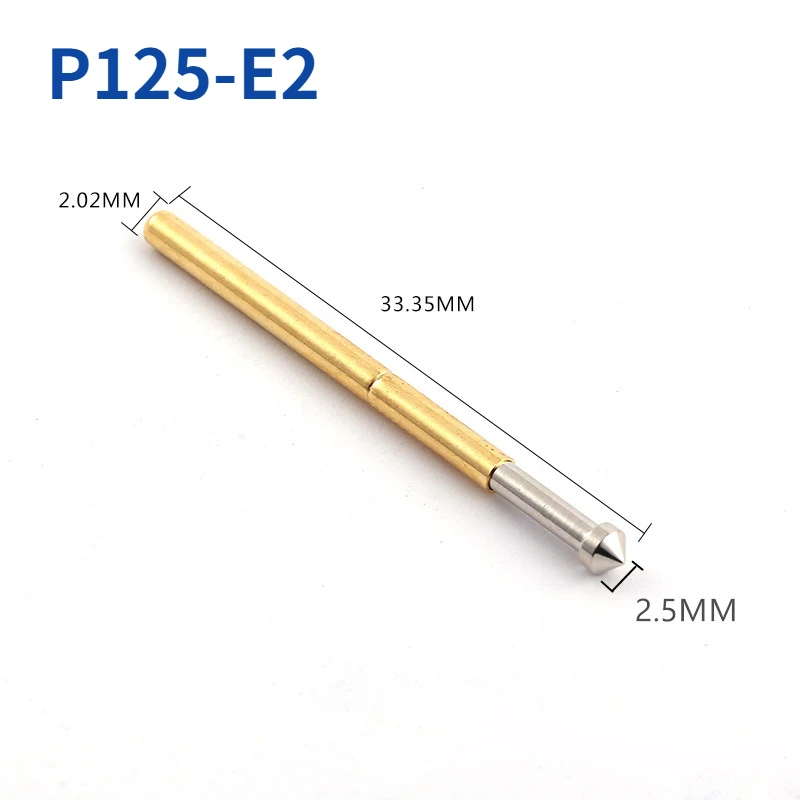 100PCS/Pack Spring Test Probe P125-E2 Cone Outer Diameter 2.0mm Total Needle Length 33.35mm for Testing