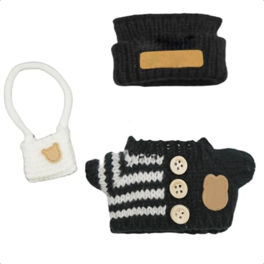 17cm Knitting Doll Clothes Outfits Set AccoriesCute Knitted hat Knitted TShirt Knitted Bag Black No Doll