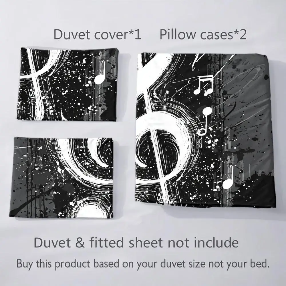 Three-Piece Fitted Sheet Set (Includes 1 Fitted Sheet + 2 Pillowcases) Mattress Protector Cover, Bed Sheet Set, White Music Symbol Theme, Abstract Graffiti Style, Music Festival, Multiple Sizes Available, Hotel-Style Mattress Protector