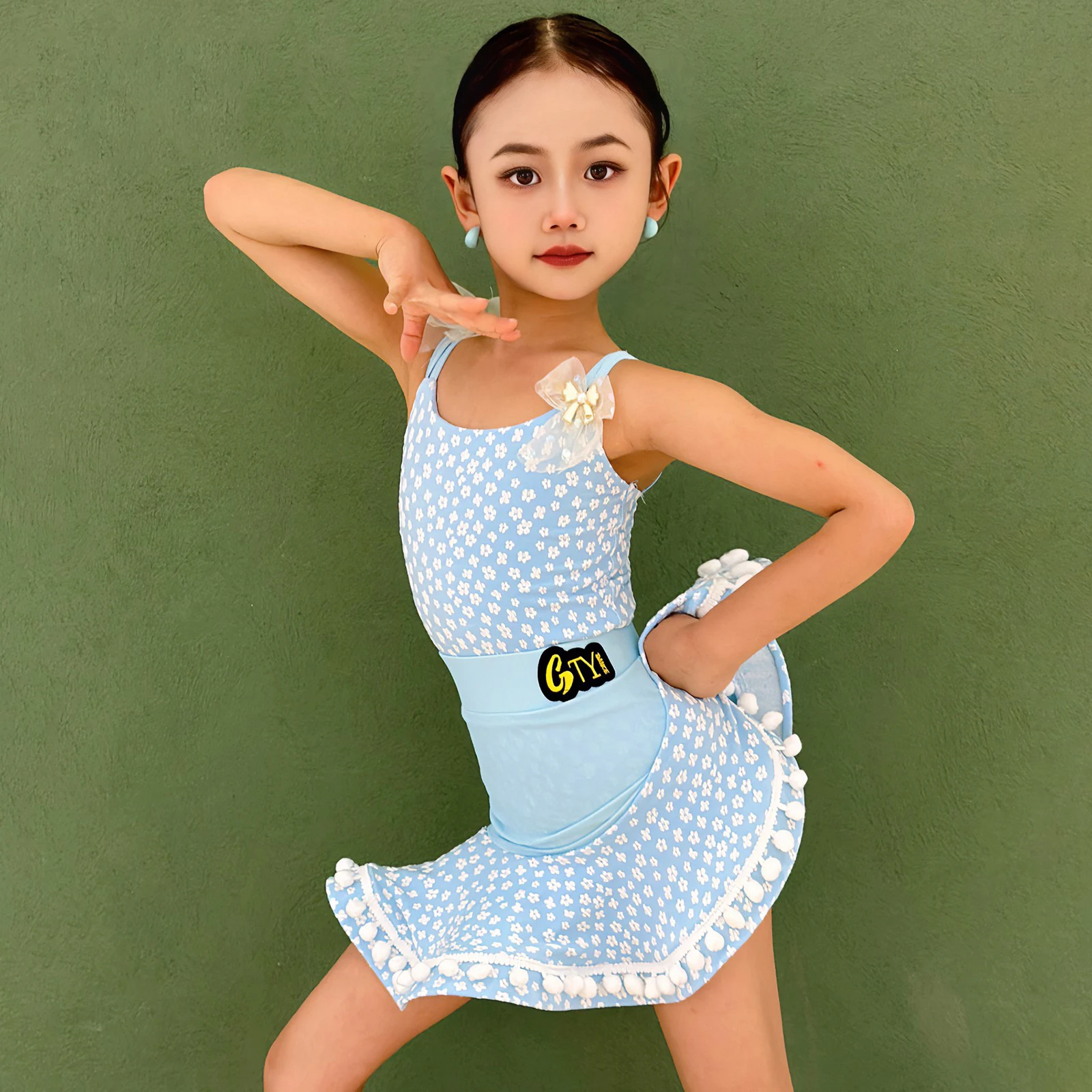 

Children'S Latin Dance Clothing For Girls Blue Latin Dance Dress Kids Samba Rumba Ballroom Dance Performance Costumes SL13057