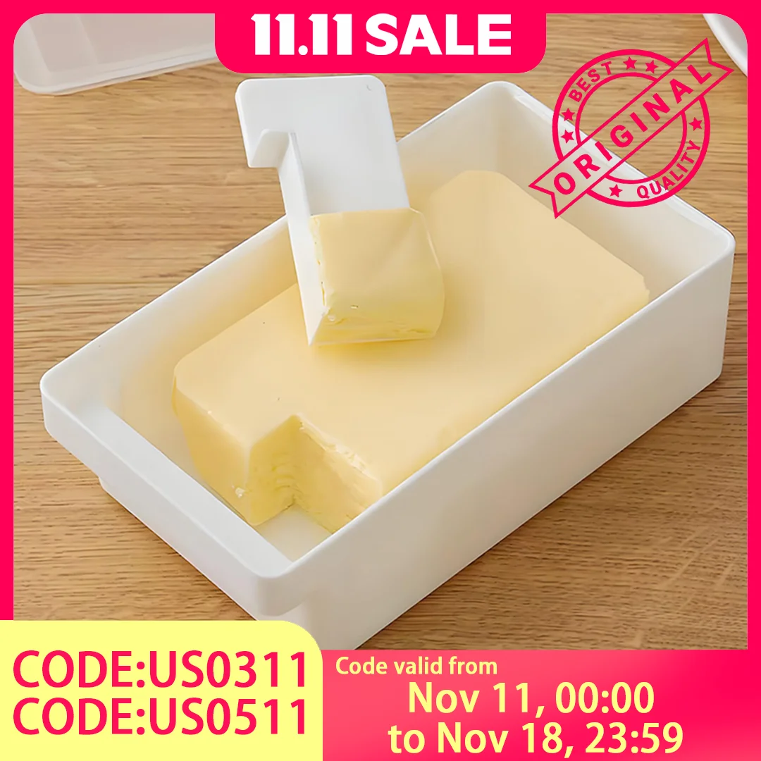 Butterhalter im japanischen Stil – luftdichter Kühlschrankbehälter mit integriertem Ausstecher, Käse- und Butteraufbewahrungsbox, BPA-frei (weiß).