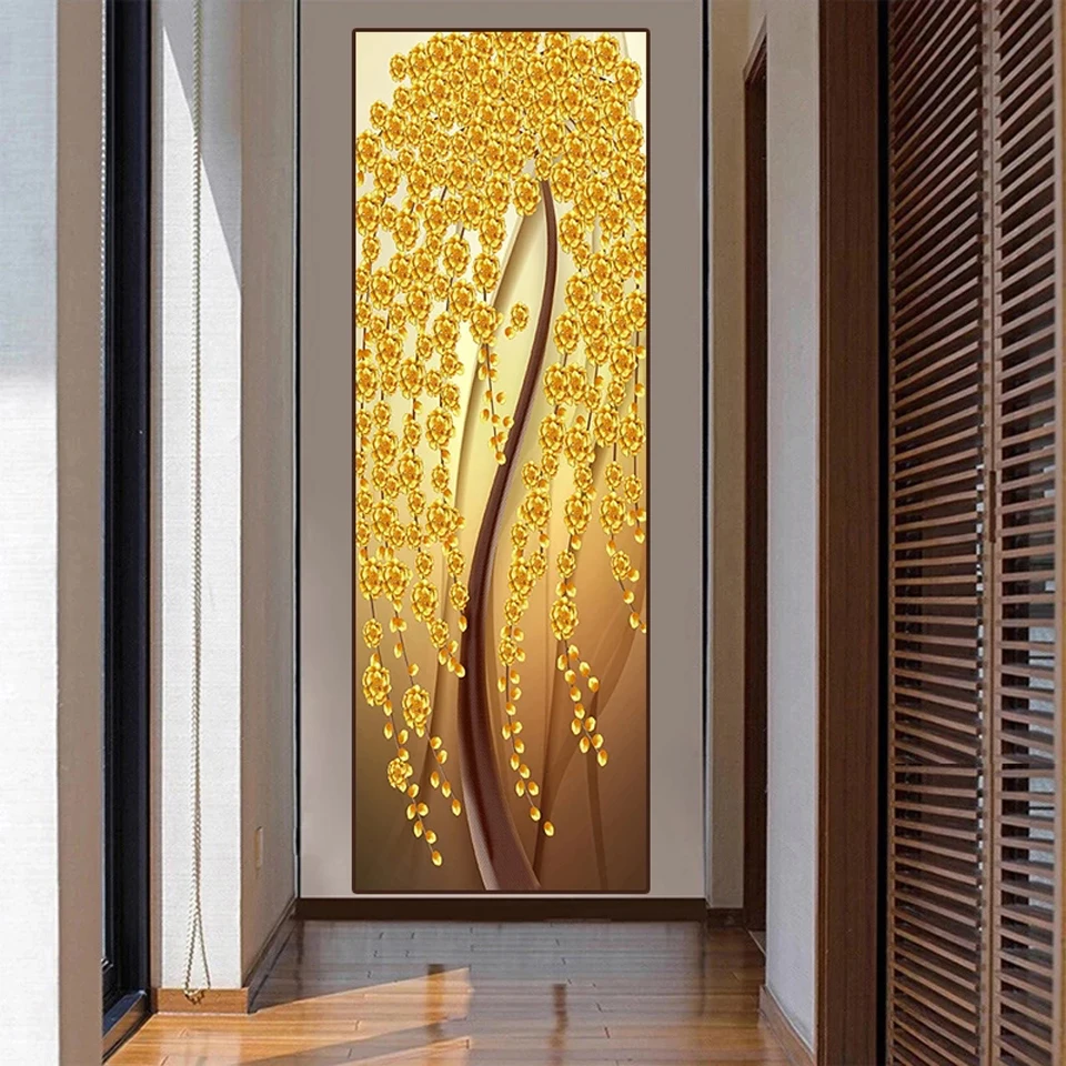 Abstract Golden Flower Floral Leaves Money Tree Diamond Painting  Large Size Diamond Mosaic Embroidery Living Room Wall Decor