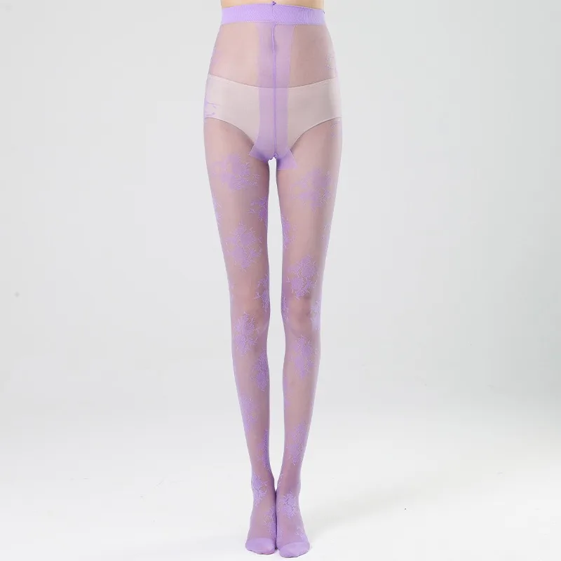 Sexy Feminine Mesh Jacquard Tights Summer Spring Rose Flowers JK Fishnet Pantyhose 7 Colors Woman Thin Long Black Stockings