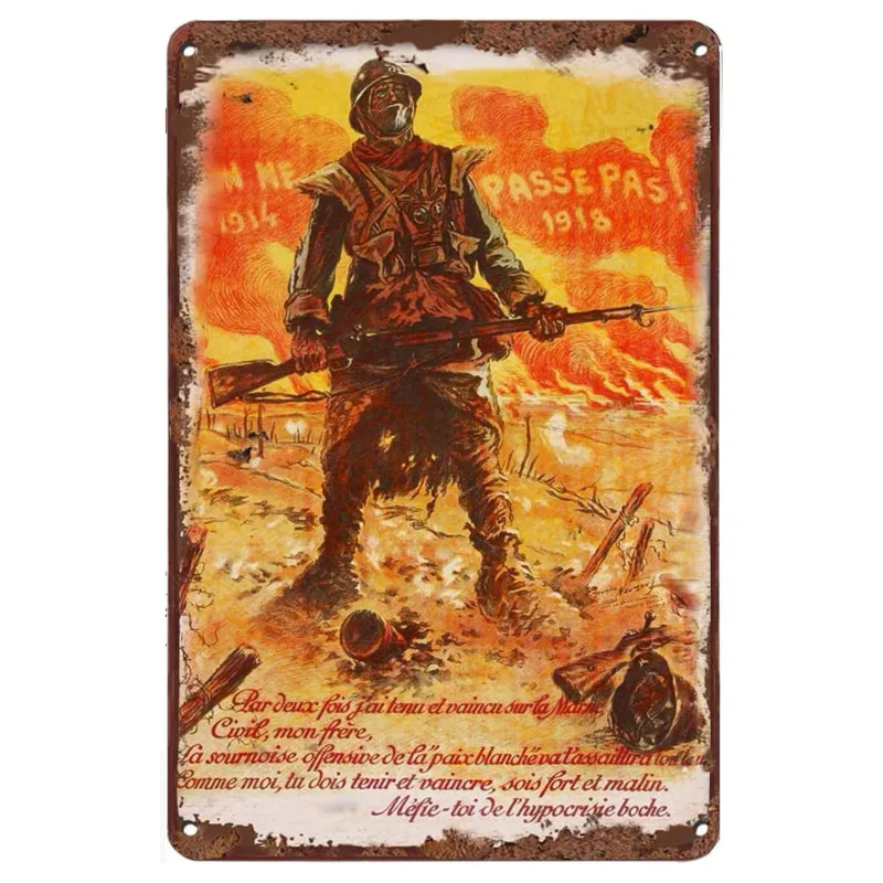 Graman Vintage Tin Sign They Shall not Pass - French World War One Poster Plaque Metal Sign Entryway Decor Gallery Wall Signs