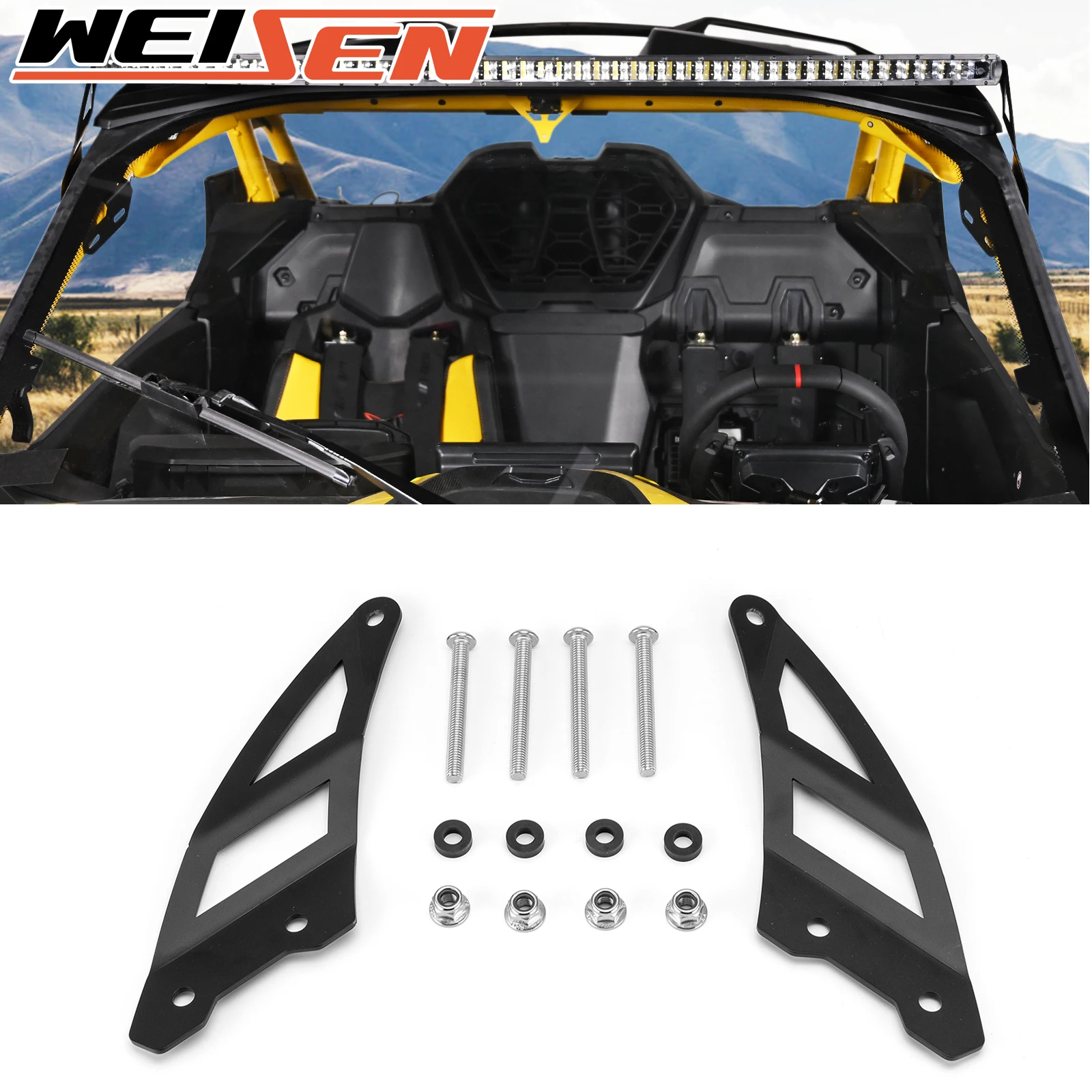 For 2024+ Can Am Maverick R Max All Model UTV Over-Windshield Mounting Brackets Fit Roof LED 50