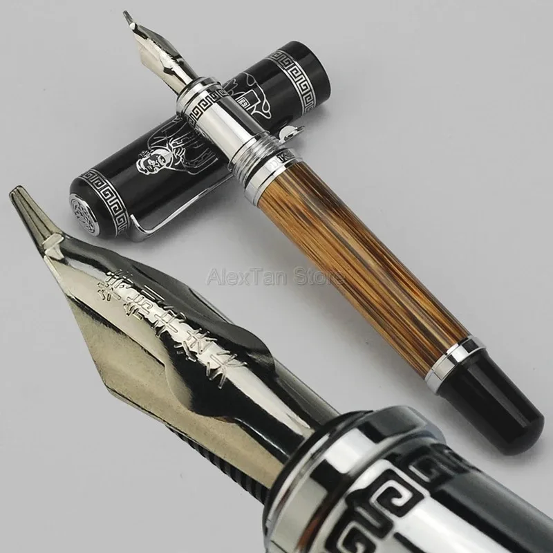 

A + Duke винтажная перьевая ручка Confucius из натурального бамбука с тиснением и изогнутым узором, перьевая ручка для каллиграфии иридий 1,2 мм для ручек для письма