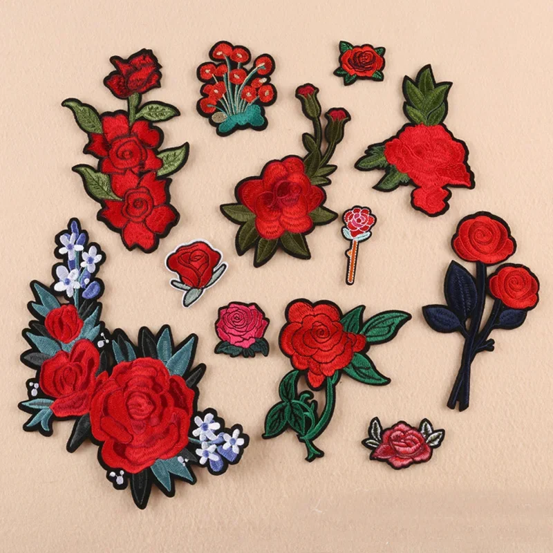 Rose Rich Peony Flower Set Embroidery Patches for Clothing Iron on Clothes Derss Appliques Badge Stripes Sticker Sewing Handwor