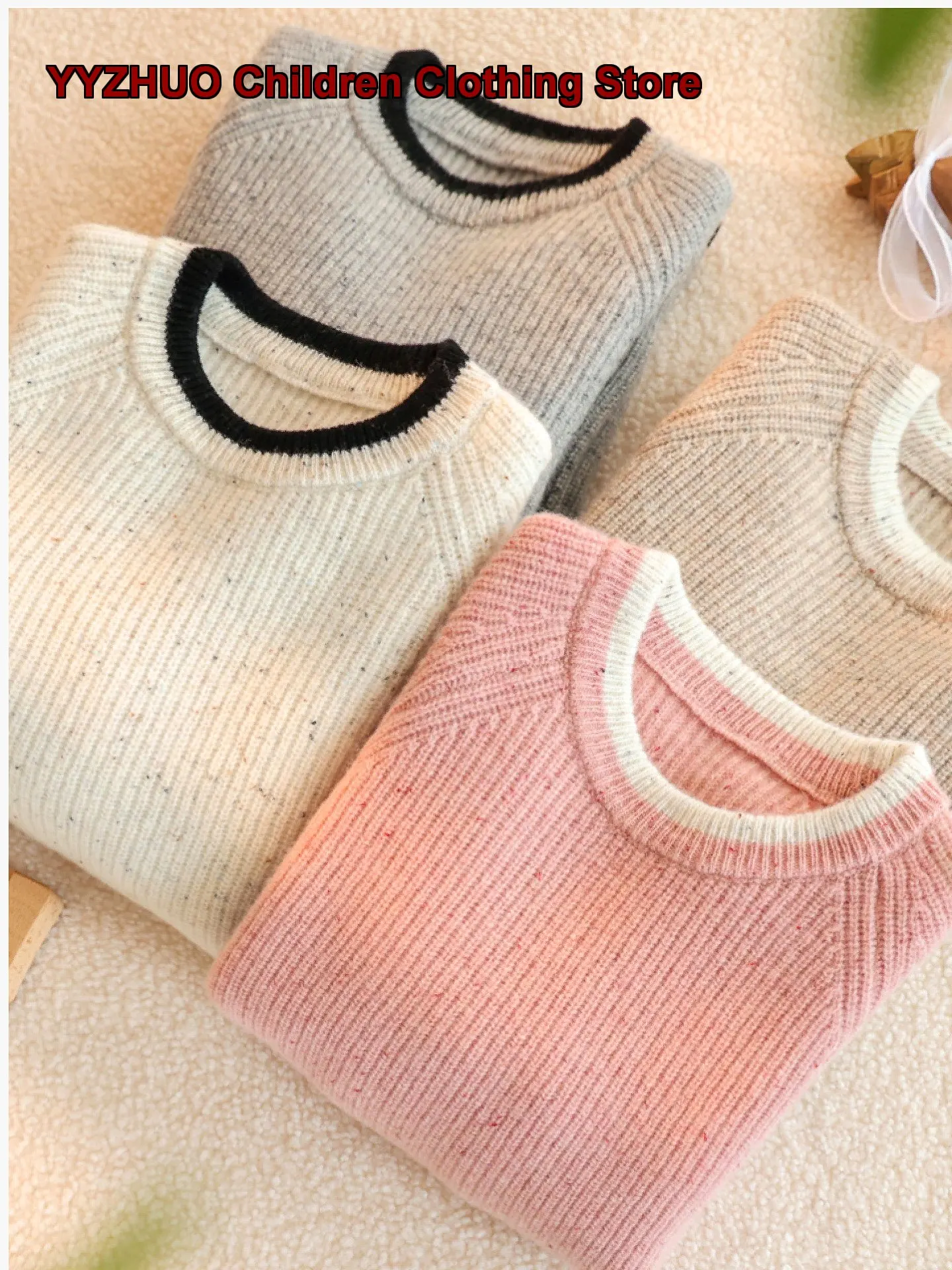 Kids Knit Top Thickened Boys Cashmere Sweater Girls Solid Color Base Layer Top Newborn Winter Warm