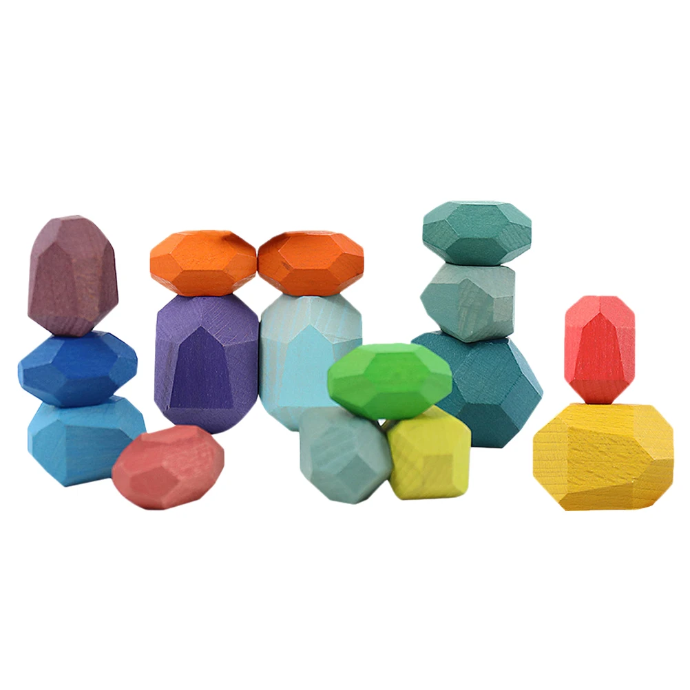 

16 Pcs Stacking Toy Wooden Stone Building Blocks Colorful Educational Cognition Plaything Toddler Learning Toys