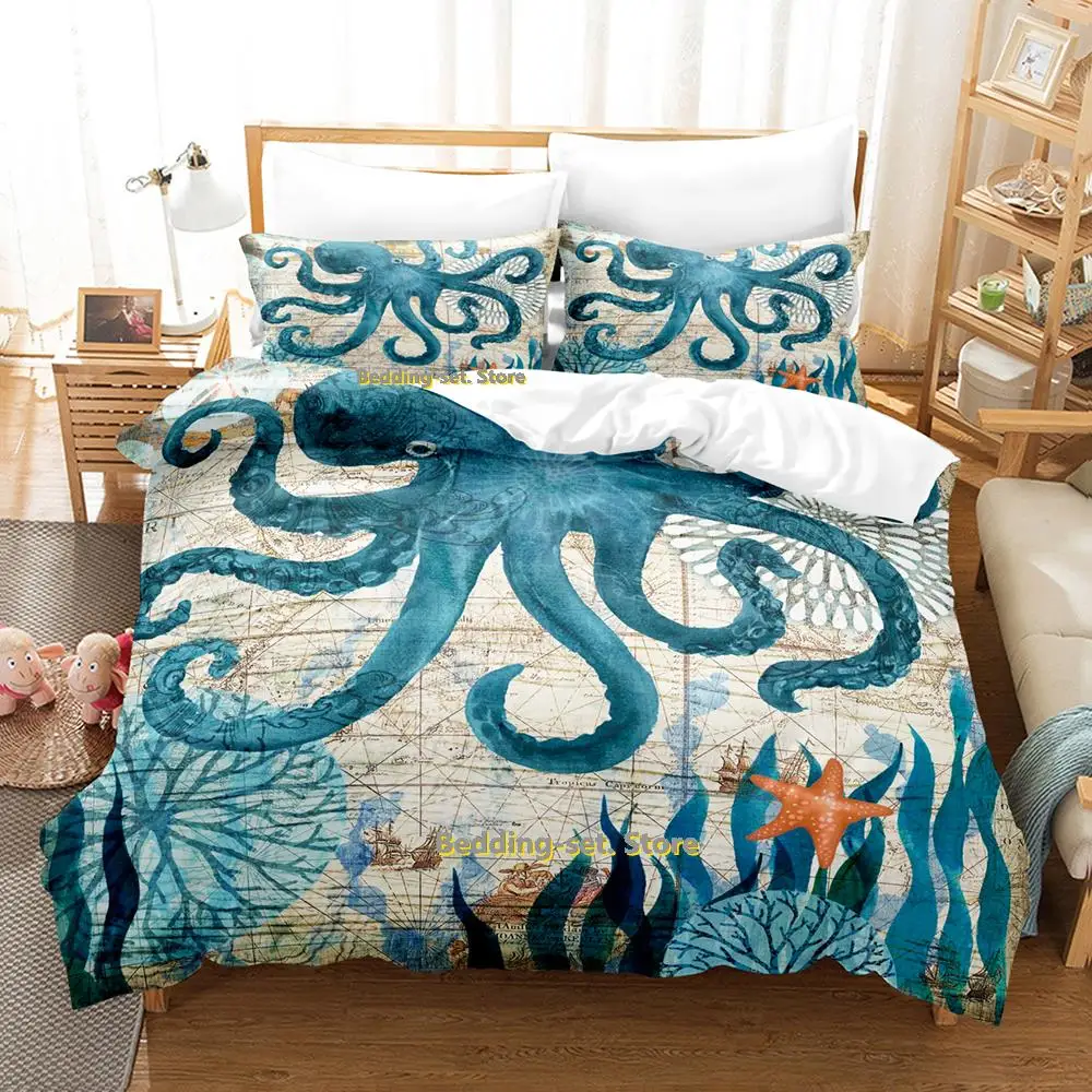 

Cartoon Octopus Bedding Set Single Twin Full Queen King Size Bed Set Adult Kid Bedroom Duvetcover Sets Anime parure de lit Bed