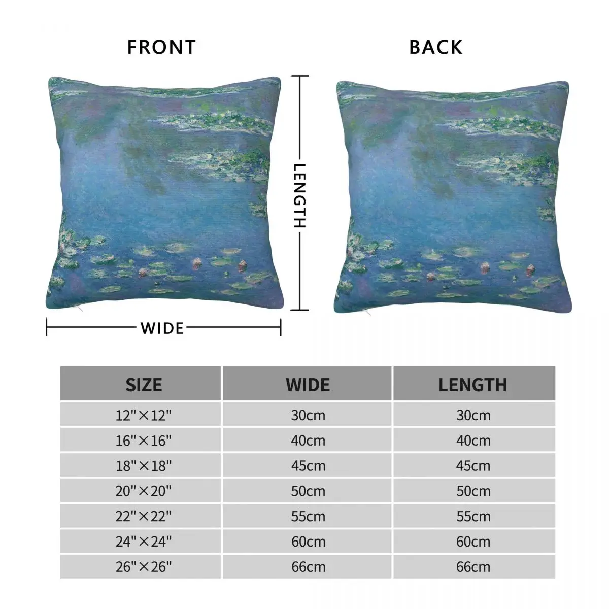 Claude Monet Water Lilies Pillowcase Polyester Linen Velvet Pattern Zip Decor Pillow Case Car Cushion Cover Wholesale