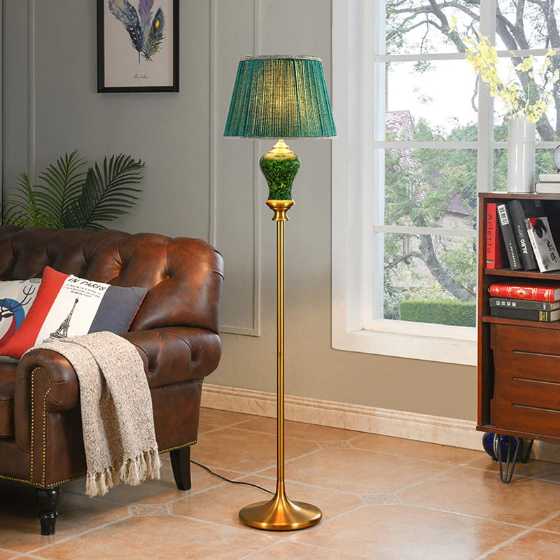 

American ceramic floor lamp bedroom living room creative simple light luxury Nordic bedside lamp Chinese study vertical desk lam