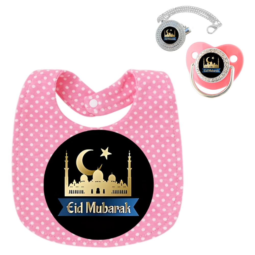 Islamic Newborn Pacifier Baby Chain Clip Toddler Bandana Bib 3Pcs Set Muslim Print Arabic Pattern Soother Dummy BPA Free Silicon