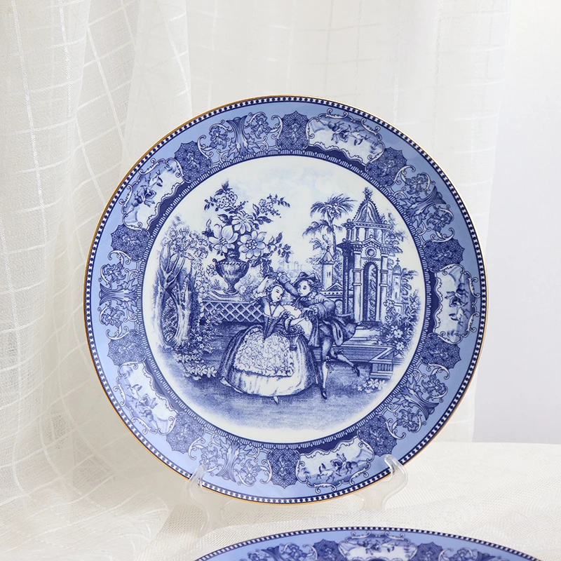 European Court Blue And White Phnom Penh Bone China Tableware Fish Flat Plate Dinner Soup Plate Pot Rice Bowl Teacup Saucer Home