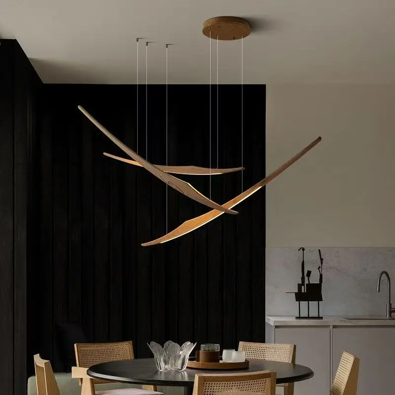 Modern Designer Creative Minimalist Vintage Solid Wood Pendant Light For Living Room Dining Room Tea Room Long Strip Lamp