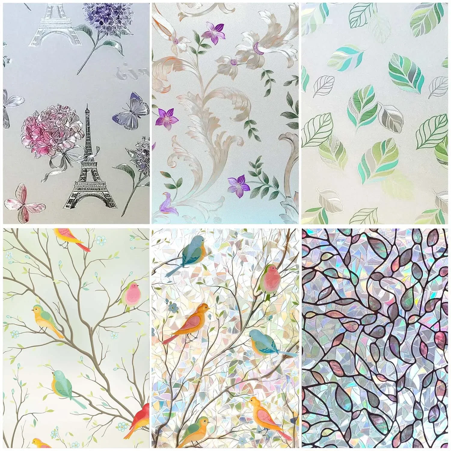 Glass Window Film Window Privacy Film Frosted Window Vinyl 3D Decorative Window Decals Non Adhesive for Bathroom Livingroom