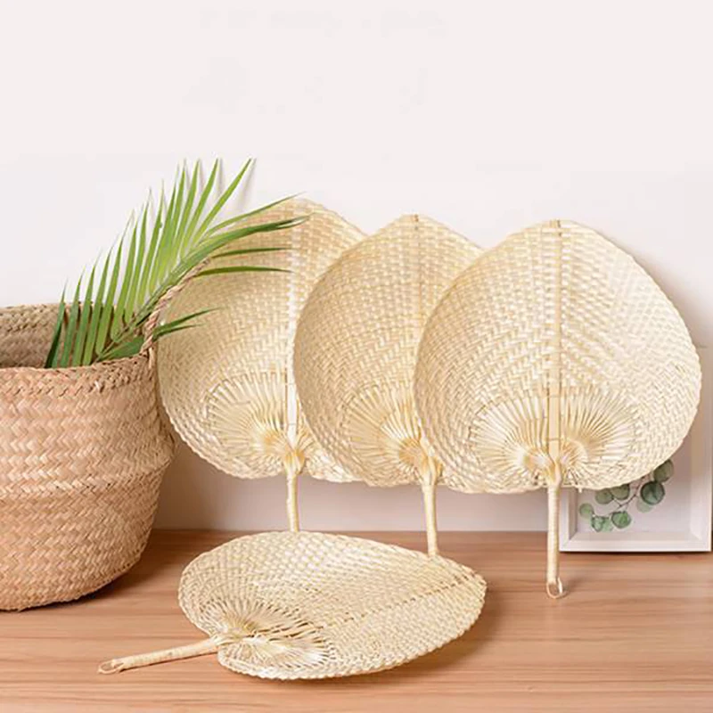 12Pcs Pure Handmade DIY Heart Shaped Bamboo Woven Fan Summer Cooling Fan Chinese Style Hand Fan Hand Fans Wedding Items