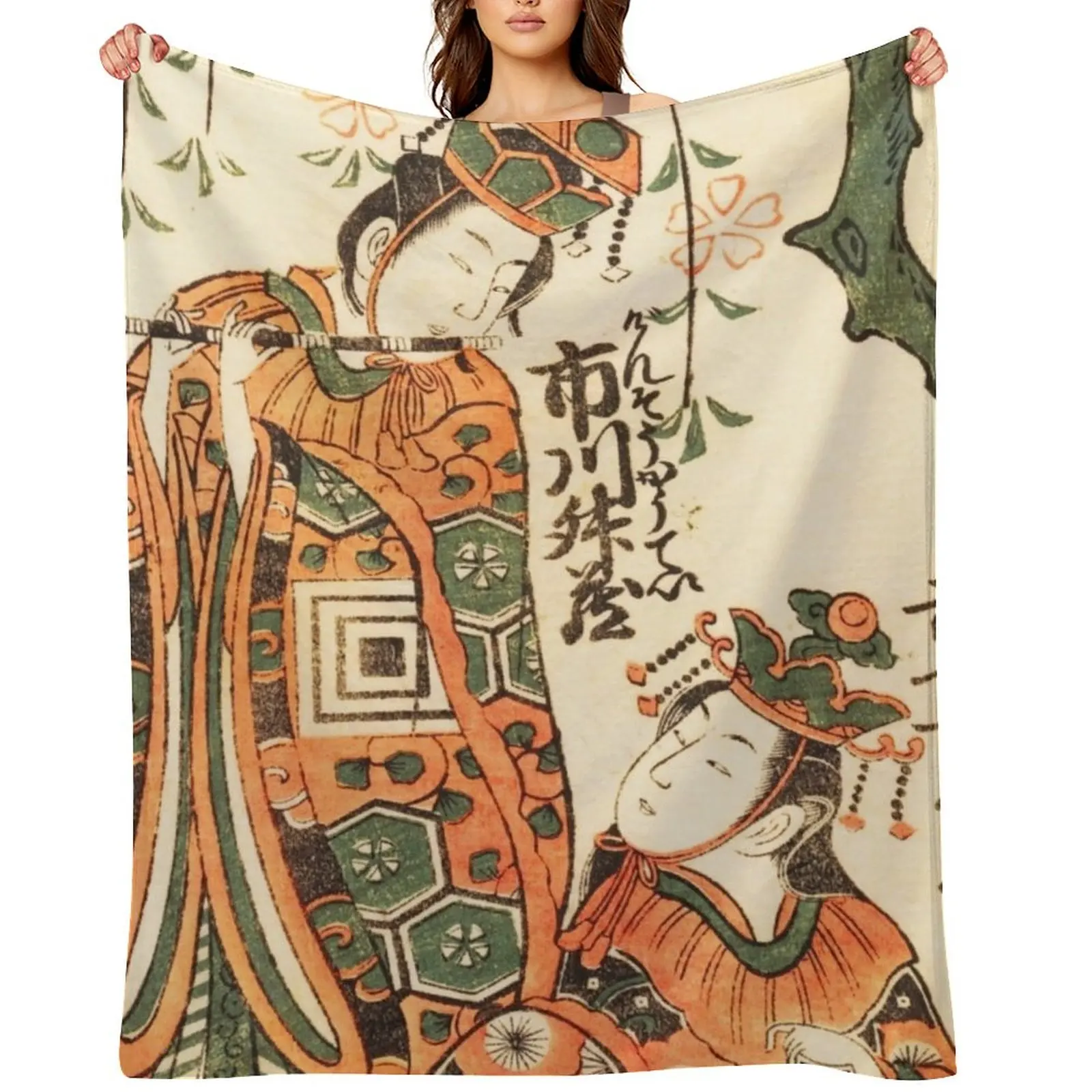 

Classical Japanese Art: Scene from the Play Keisei Kaneni Sakura by Torii Kiyohiro Throw Blanket Cute Bed Blankets