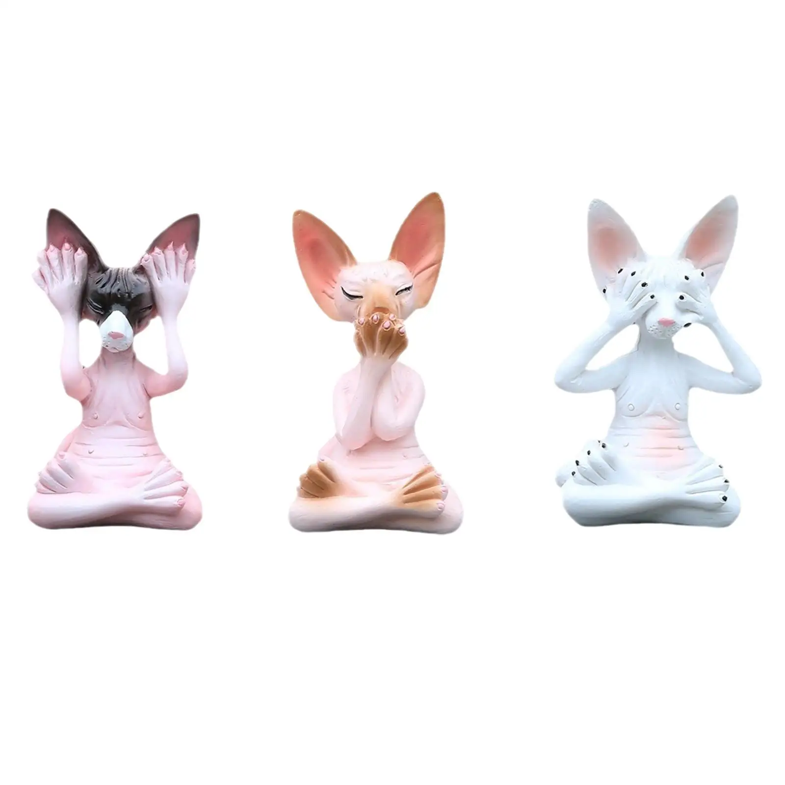 3 Pieces Hairless Cat Statue Artwork Table Ornament for Balcony Office Bedroom