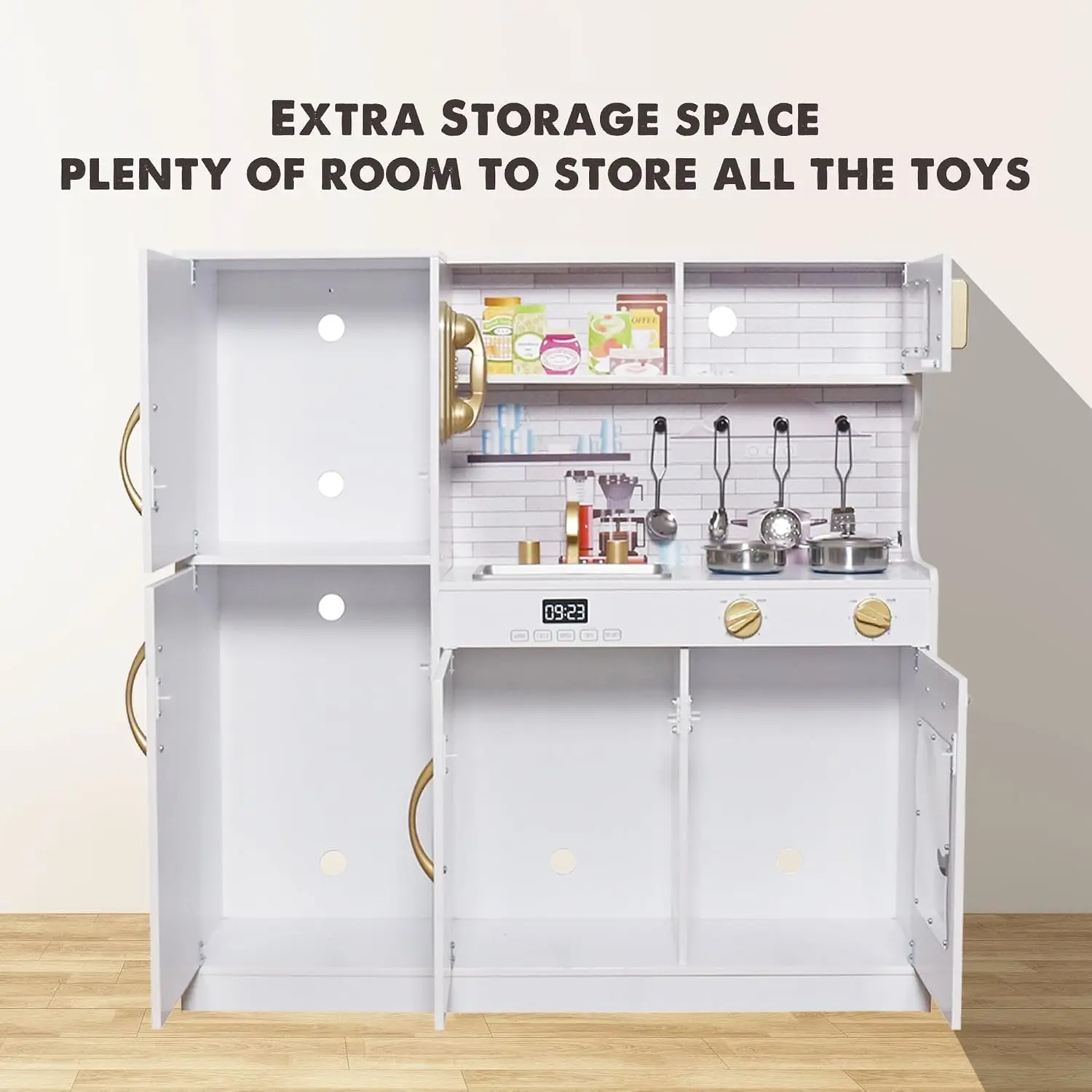 Ensemble de jouets de cuisine en bois avec lumière pour enfants, jouets de simulation pour enfants, évier, four, micro-ondes, cuisine