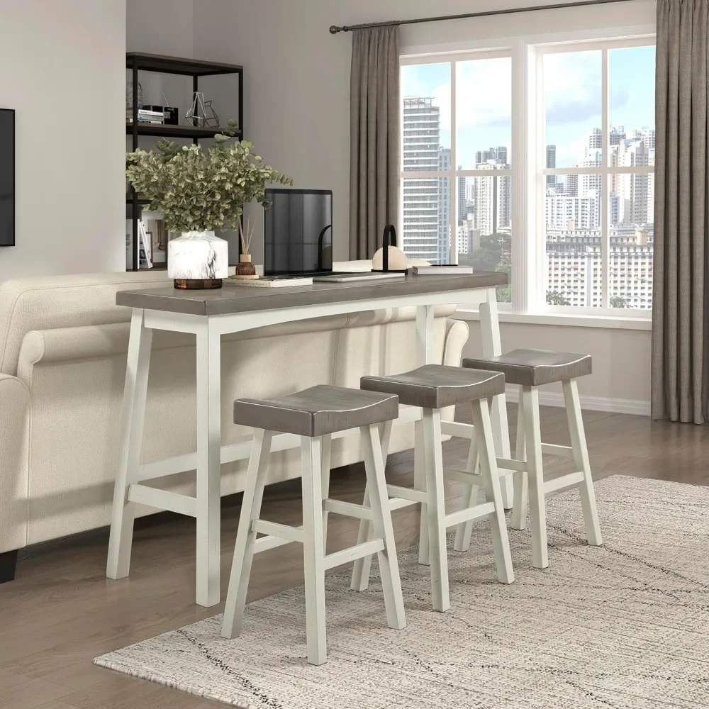 Bar Table Set for 3 - Stylish Kitchen Island Table with 3 Saddle Bar Stools for Small Spaces