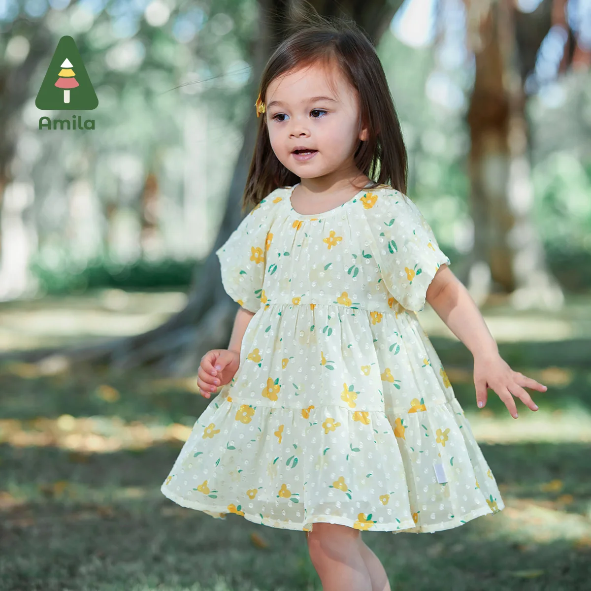 

Amila Baby girl's dress 2023 Summer New Mesh Stitching Thin Cute Small Floral Fresh and Sweet Holiday Children's Clothes 0-6Y