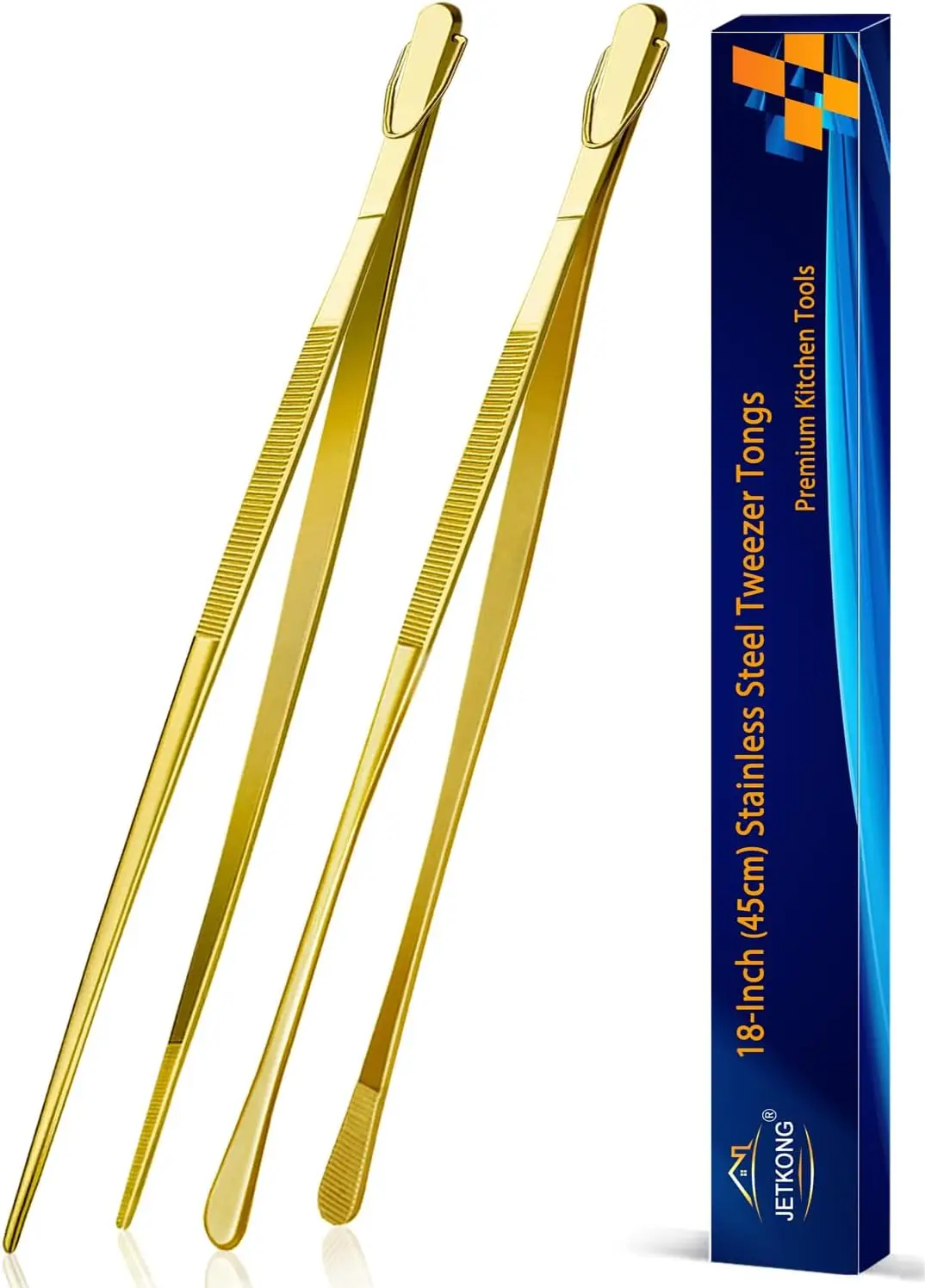 

2 Pcs 18 Inch Stainless Steel Grill Tongs, Heavy Duty Gold BBQ Tongs for Grilling & Cooking