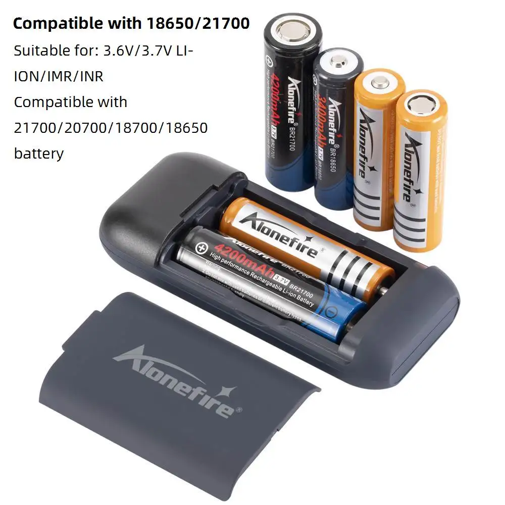 Alonefire PD2 LCD USB Charger 18650/21700Lithium Battery 5V 2A Power Bank flashlight Torch Headlamp Handheld fan Battery Charger