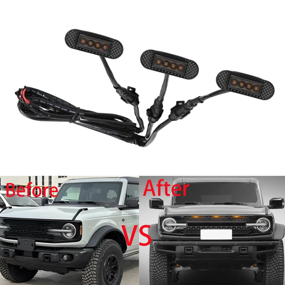 Front Grille LED Amber Light for Ford Bronco Badlands Wildtrak Everglades 2021 2022 2023 Smoke Amber Lens Front Grille Lamp