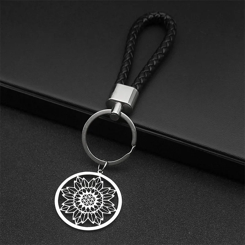 Sacred Geometry Flower of Life Stainless Steel Keyring Holder for Women/Men Seed Of Life Keychain Jewelry fleur de vie K3810S01