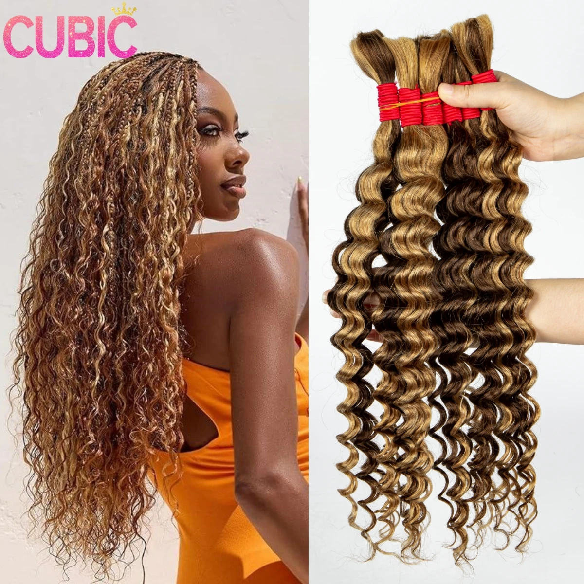 16-28Inch 12A Virgin Human Hair Bulk for Boho Braids Extensions Deep Wave Curly Hair Bundles Water Wave No Weft Human Hair Bulk