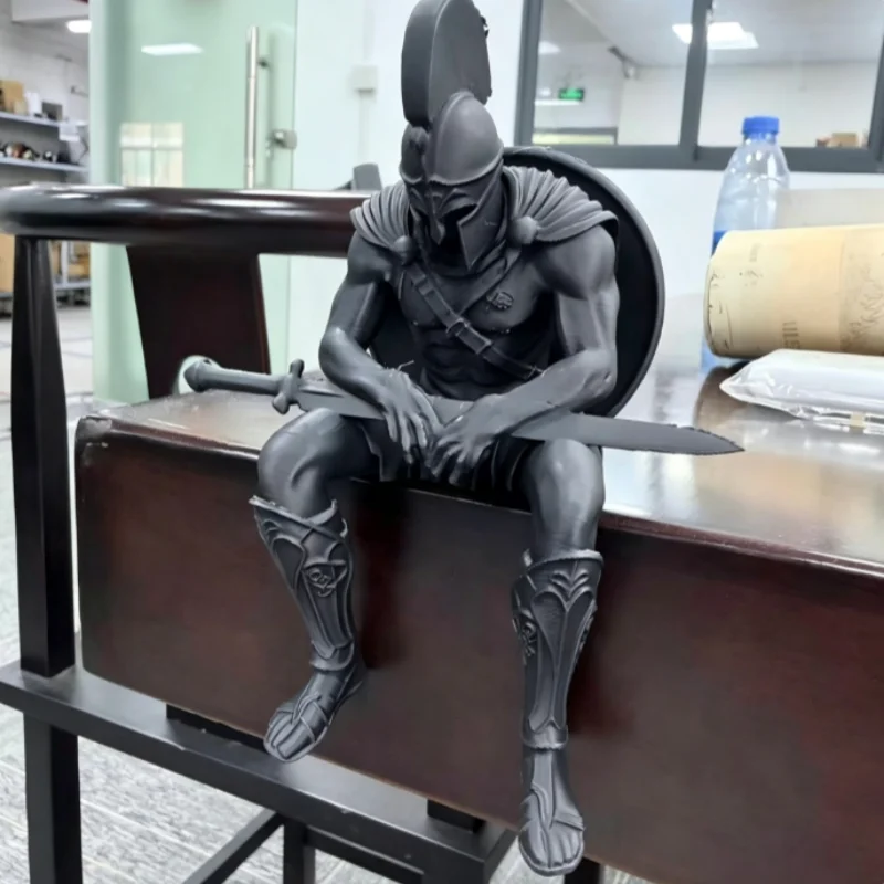 Retro 3D Spartan Warrior Sitting Ornament With Sword Shield Desktop Shelf Decor Vintage Medieval Hero Statue Craft Present
