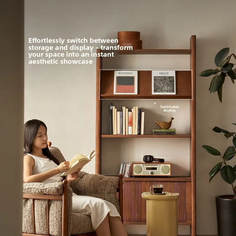 Bookshelf, open solid wood floor-to-ceiling free extension living room shelf, household display cabinet