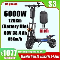 S3 Electric Scooter 6000W Dual Motor 60V-38AH Battery Top Speed 85km/h Max Range 120km Foldable 11inch Tires Max load 400kg
