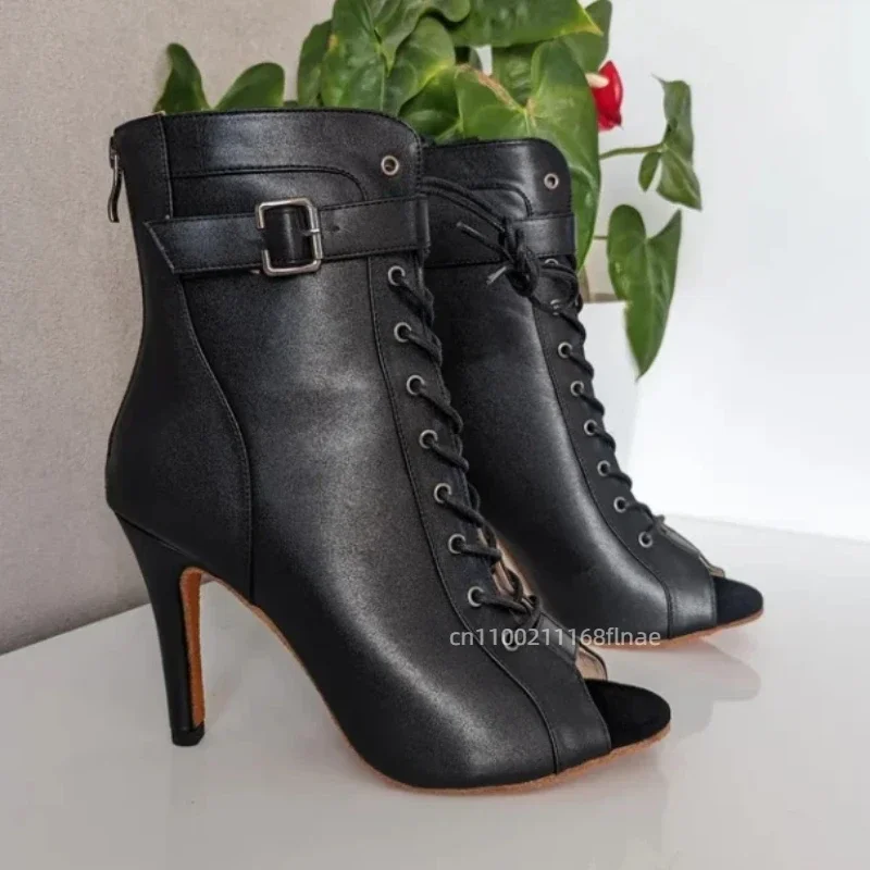 Spezielle High Heels für Jazz Dance, Damenschuhe für das Training, Sandalen mit offener Zehenpartie, europäische und amerikanische Schnür-Mesh-Damenstiefel – Detail 4