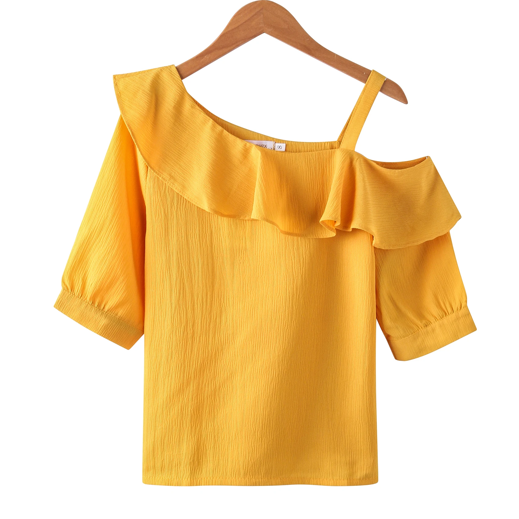 

New Summer Women Sexy off-the-shoulder short-sleeved chiffon shirt female ruffled word collar solid color sweet blouse top