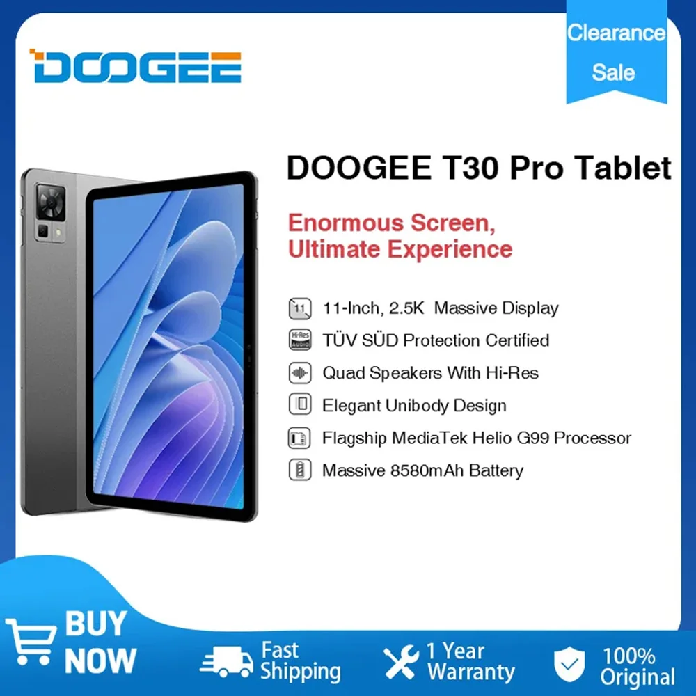 DOOGEE T30 Pro 태블릿, 8GB, 256GB, Helio G99, 6nm, 11 인치, 2.5K 디스플레이, TUV SUV 인증 쿼드 스피커, 20MP 카메라, 8580mAh, JPN 플러그 포함