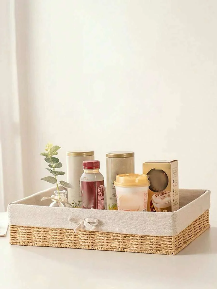 Desktop Storage Box Makeup, Keys, Snacks Tray, Home Living Room Rattan Storage Organizer Basket Woven Basket