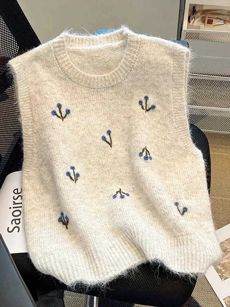 

Simple Crew Neck Women's Knitted Tank Spring Sleeveless High Quality Sweater Daily Commuting Solid Color Vest Tops
